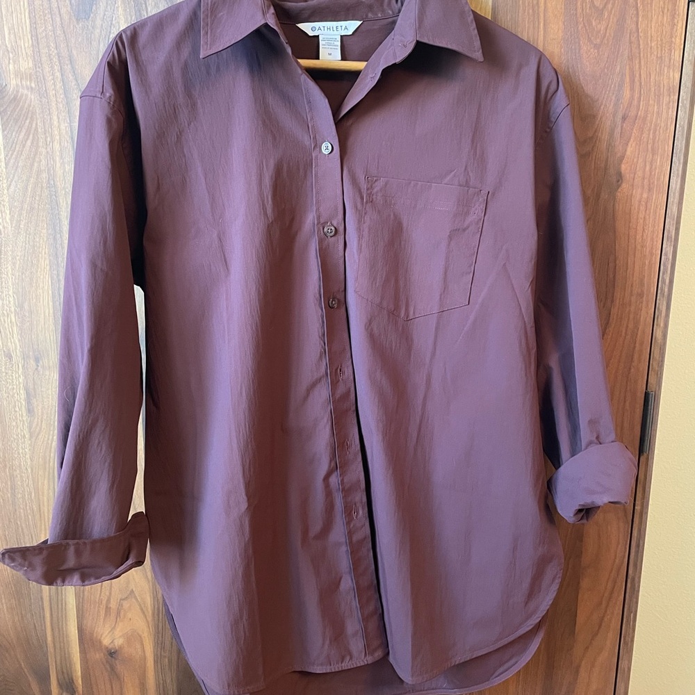 Athleta oversized Button-Up Shirt — Plum
